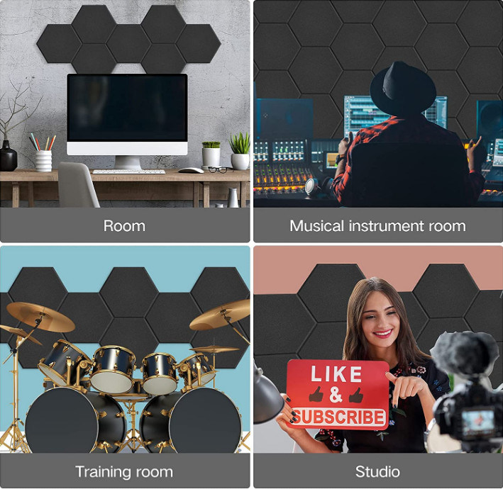 12" X 10" X 0.4" Hexagonal Design Self Adhesive Acoustic Panels Flame